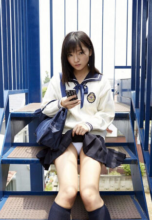 Gorgeous milky underpants under her skirt, warm japanese gf